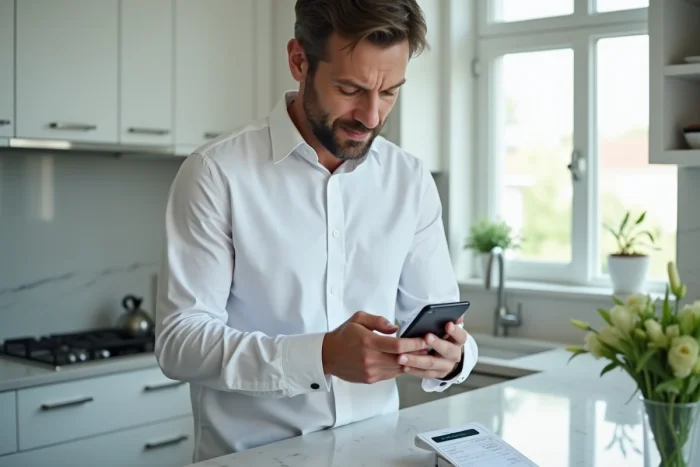 Homme consultant une ordonnance et commandant des médicaments via une application de pharmacie en ligne