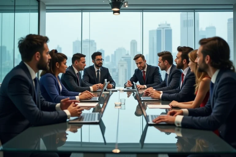 Groupe de professionnels en réunion dans un bureau moderne