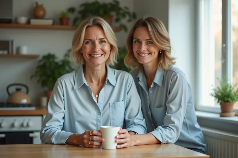 Femme souriante dans une cuisine lumineuse et moderne