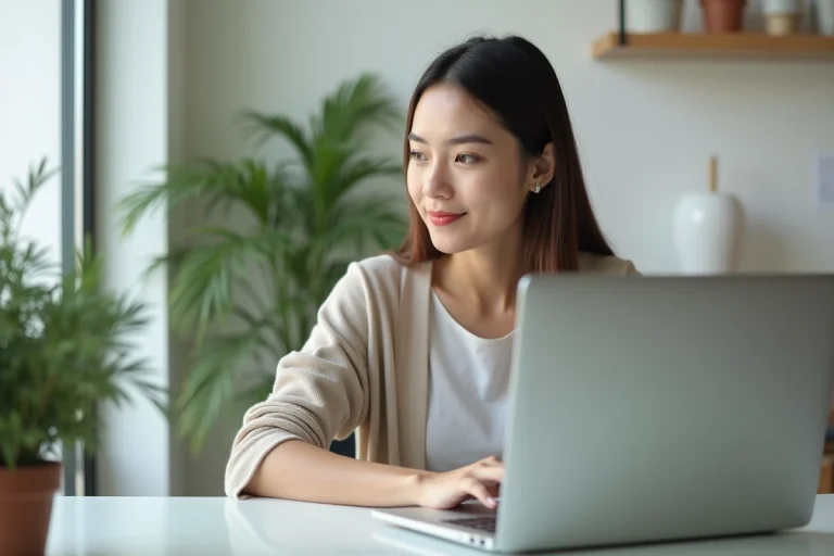 Jeune femme au bureau travaillant sur son ordinateur