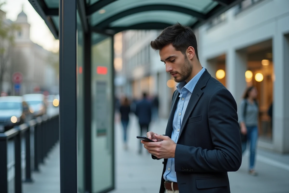 Jeune homme dans la rue utilisant son smartphone